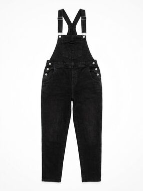 Black Stretch Denim Overalls Women Size Medium Adjustable Straps Pocket Bib Boho